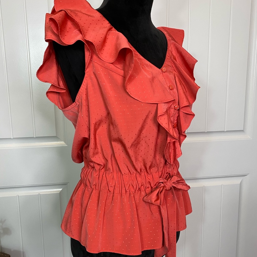 Adorable Burnt Orange Textured Ruffled Top - Picture 5 of 10